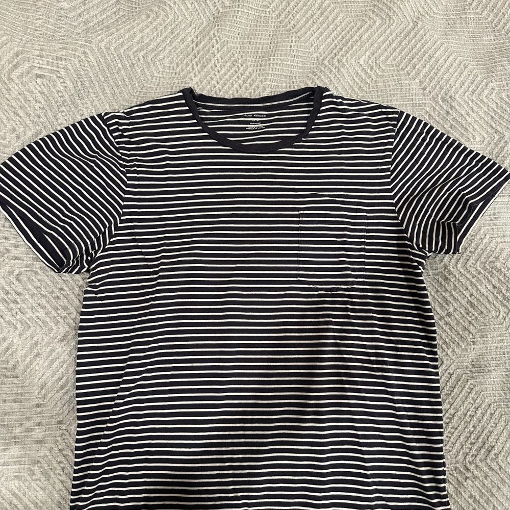 Club Monaco Striped Navy T Shirt